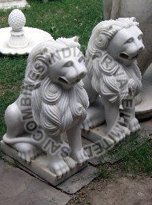 WHITE MARBLE LIONS STATUES