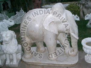 WHITE POLISHED MARBLE ELEPHANT STATUE