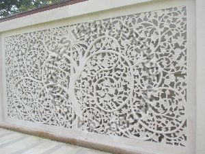 white tree carved marble stone wall jali