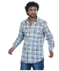 White & Grey Checked Double Pocket Full Sleeves Shirt