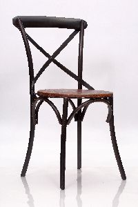 Round Wooden Seat Iron X Chair