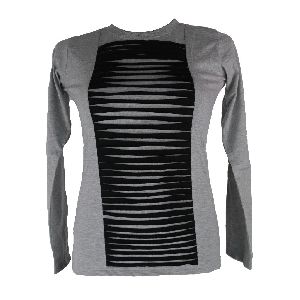 Womens Long-sleeved Shirt with Cut-off Stripes