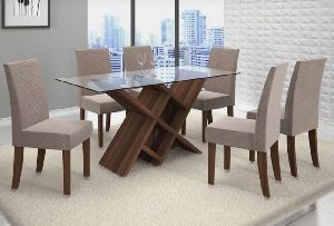 6 Seater Glass Top Dining Table Set