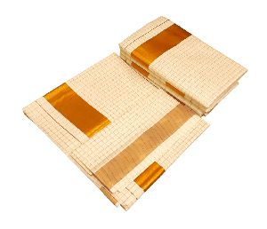 Kerala cotton gold check saree