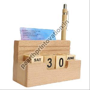 Solid Wooden Pen Stand With Calendar