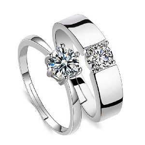 Adorable Crystal Silver Plated Couple Ring, Gender : Female