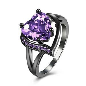 Crystal Heart Black Silver Fabulous Ring