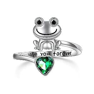 Heart Crystal Love you Forever Frog Design Adjustable Finger Ring