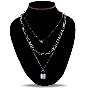 Lock Design Multi Layered Pendant Necklace