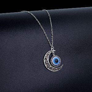 Mens Evil Eye Half Moon Design Pendant Necklace