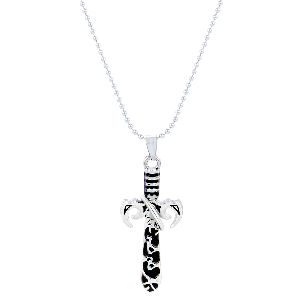 Mens Silver Cross Pendant Necklace