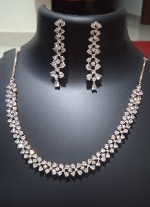 beautiful rose gold long earrings necklace set