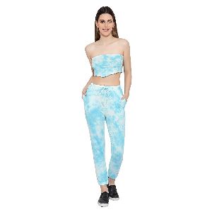 Ladies Pale Turk Blue Tie-Dye Elasticated Hem Jogger