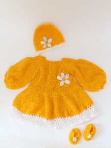 Crochet Puffed Sleeve Mustard Baby Frock