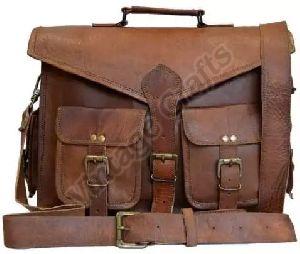 Vintage Crafts Plain Leather Briefcase Messenger Bag, Size : 18 x13 x5 Inch