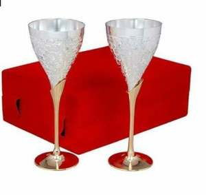 Pair of german silver  goblet glass set with red velvet