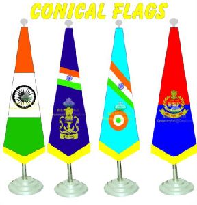 embroidered conical flags
