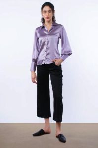 Ladies Purple Satin Shirt