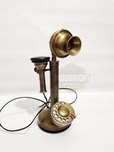 Antique Brass Landline Telephone With Rotary Dial