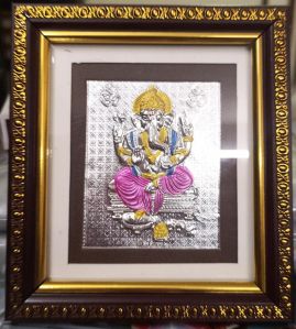 999 Silver Gods Ganesh ji Photo Brown Frames Momento with Natural Fragrance.