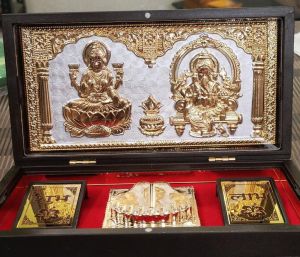 999 Silver Gods Ganesh Laxmi ji  Double Charan Paduka Momento with Natural Fragrance
