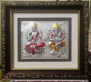 999 Silver Gods Laxmi Ganesh ji Photo Brown Frames Momento with Natural Fragrance.