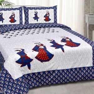 Jaipuri bed sheet printed with two pillow cover