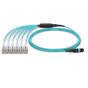 12 Fiber Mm Om3 Mpo Lc Break Out Cable With Pulling Eye, Multimode, Polarity B