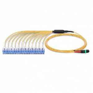 24 Fiber Single mode Mpo Lc Break Out Cable with Pulling Eye,  Yellow, Push Pull Uniboot Connector