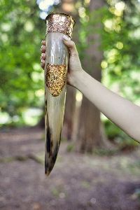 Drinking Horn With Brass Cup