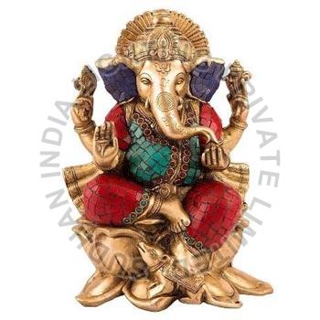Multi Colour Non Printed Polished Brass Ganesh Statue