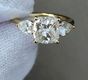 Cushion Cut Gold Diamond Solitaire Engagement Ring