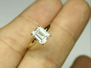 Emerald Cut Gold Diamond Solitaire Engagement Ring