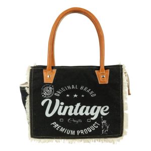 Ladies Black Canvas and Leather Handle Bag