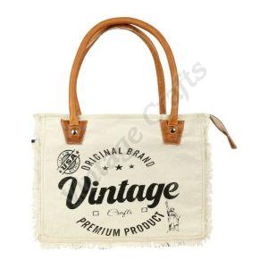 Ladies Canvas Tote Bag With Leather Handle