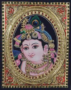 KRISHNA TANJORE PAINTING 22 CARAT GOLD FOIL 10 X  8 INCH