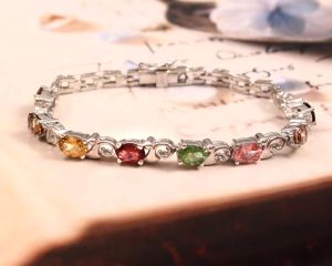 925 Sterling Silver Multi Tourmaline Bracelet