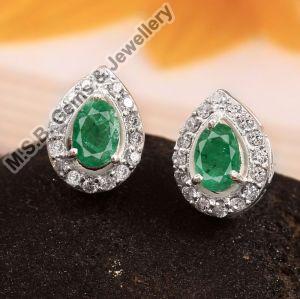 925 Sterling Silver Emerald Earrings