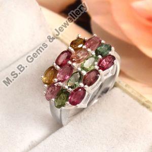 925 Sterling Silver Multi Color Tourmaline Ring