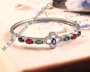 925 Sterling Silver Multi Stone Bangle