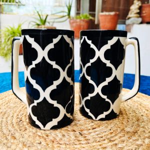 Black Moroccan Hand Painted Ceramic  Mug