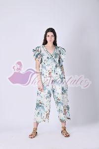 Womens Claudia Hand Painted Turquoise Jumpsuit