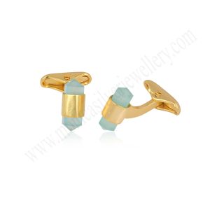 Aqua Chalcedony Brass Cufflink