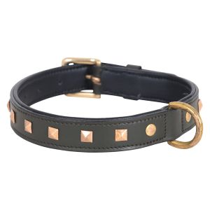 Studded Leather Collar for dogs (Olive Green)