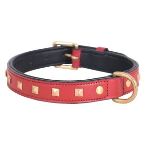 Studded Leather Collar for dogs (Red)