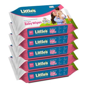 Little's Soft Cleansing Baby Wipes with Aloe Vera, Jojoba Oil and Vitamin E (80 wipes) pack of 5