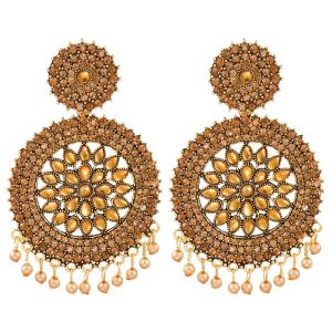 Golden Floral American Diamond Studded Drop Earrings