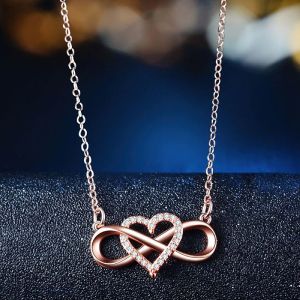 Rose Gold Plated AD Heart Infinity Pendant Necklace Chain