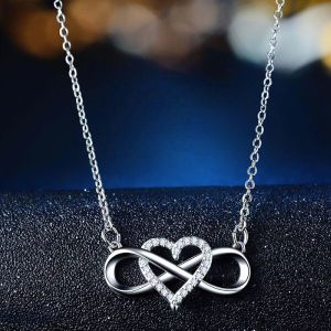 Silver Plated AD Heart Infinity Pendant Necklace