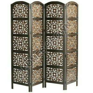 wooden screen 4 panel foldable partition with round head